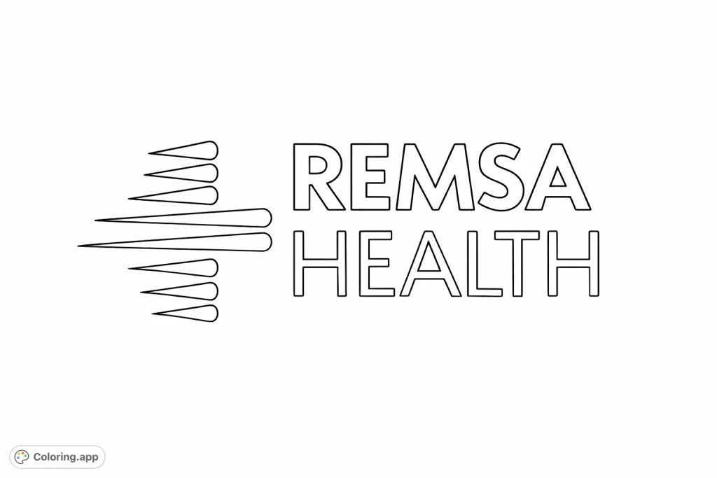 Color this iconic REMSA Health logo, featuring a dynamic cross emblem and bold text. Perfect for healthcare enthusiasts or brand recognition.