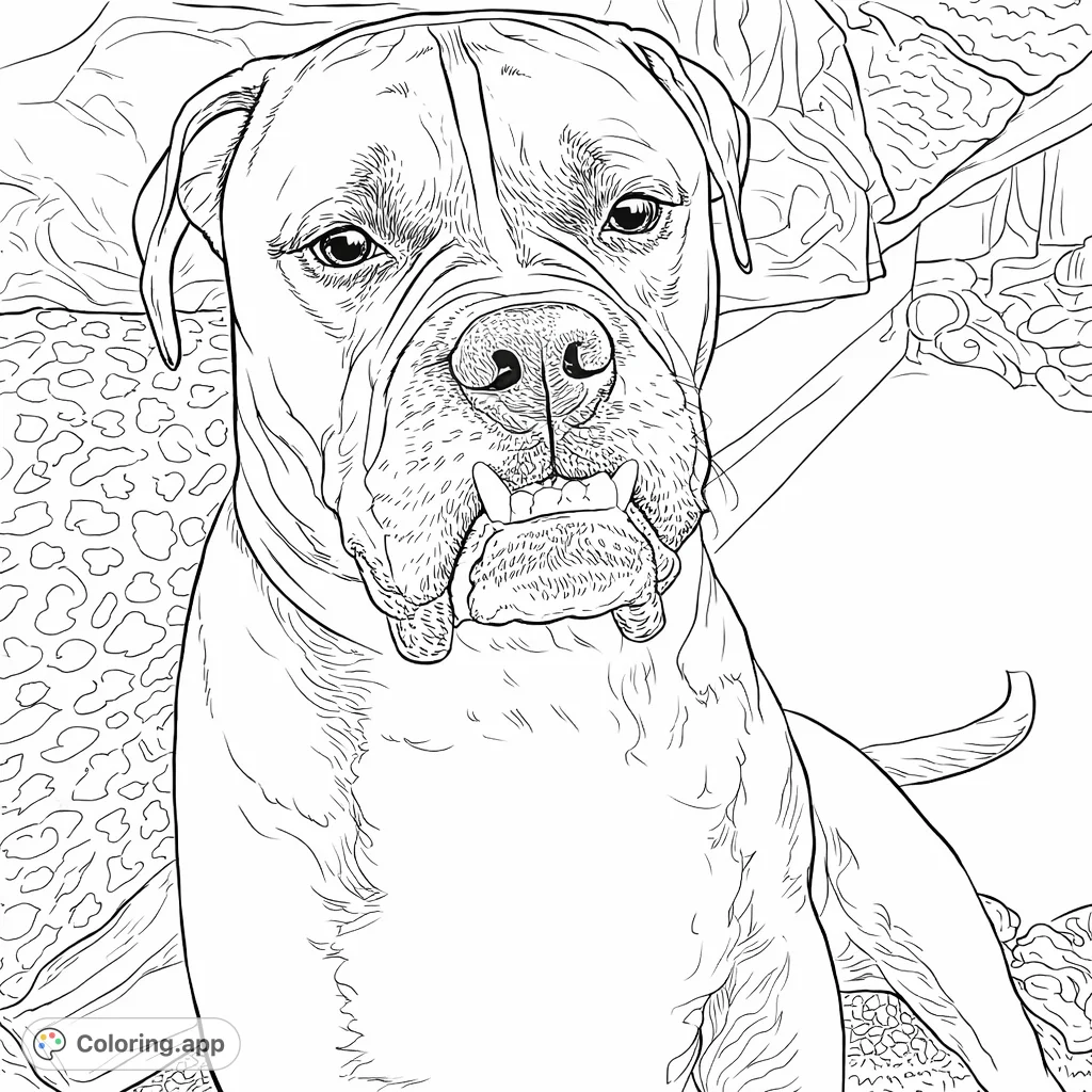 Capture the charming expression of a boxer dog with its mouth slightly open, revealing playful teeth and tongue. A delightful canine portrait for all ages.