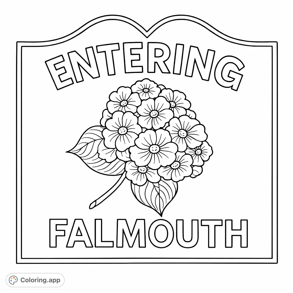 A charming Falmouth sign featuring a beautiful floral cluster and welcoming text. Perfect for nature and travel enthusiasts to personalize.
