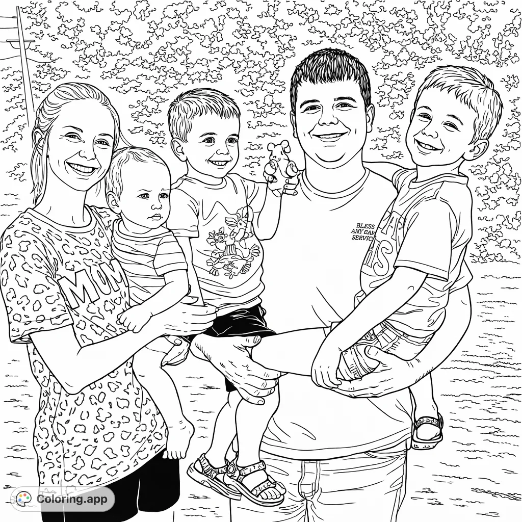 Capture the joy of family with this delightful portrait. Featuring two adults and three children, it's perfect for celebrating loved ones.
