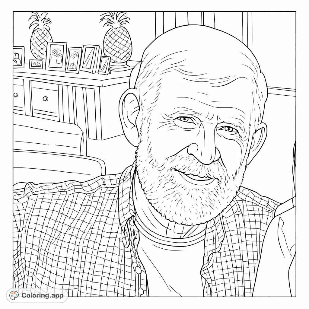 Capture the warm smile of a distinguished man with white hair and beard, wearing a patterned shirt. A charming portrait for creative expression.