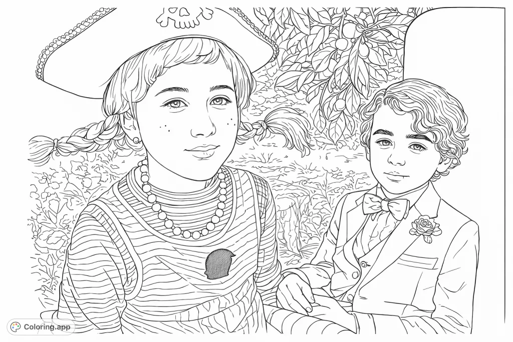 Capture the charm of two children in unique costumes, one resembling a playful adventurer and the other a classic puppet, set against an outdoor backdrop.