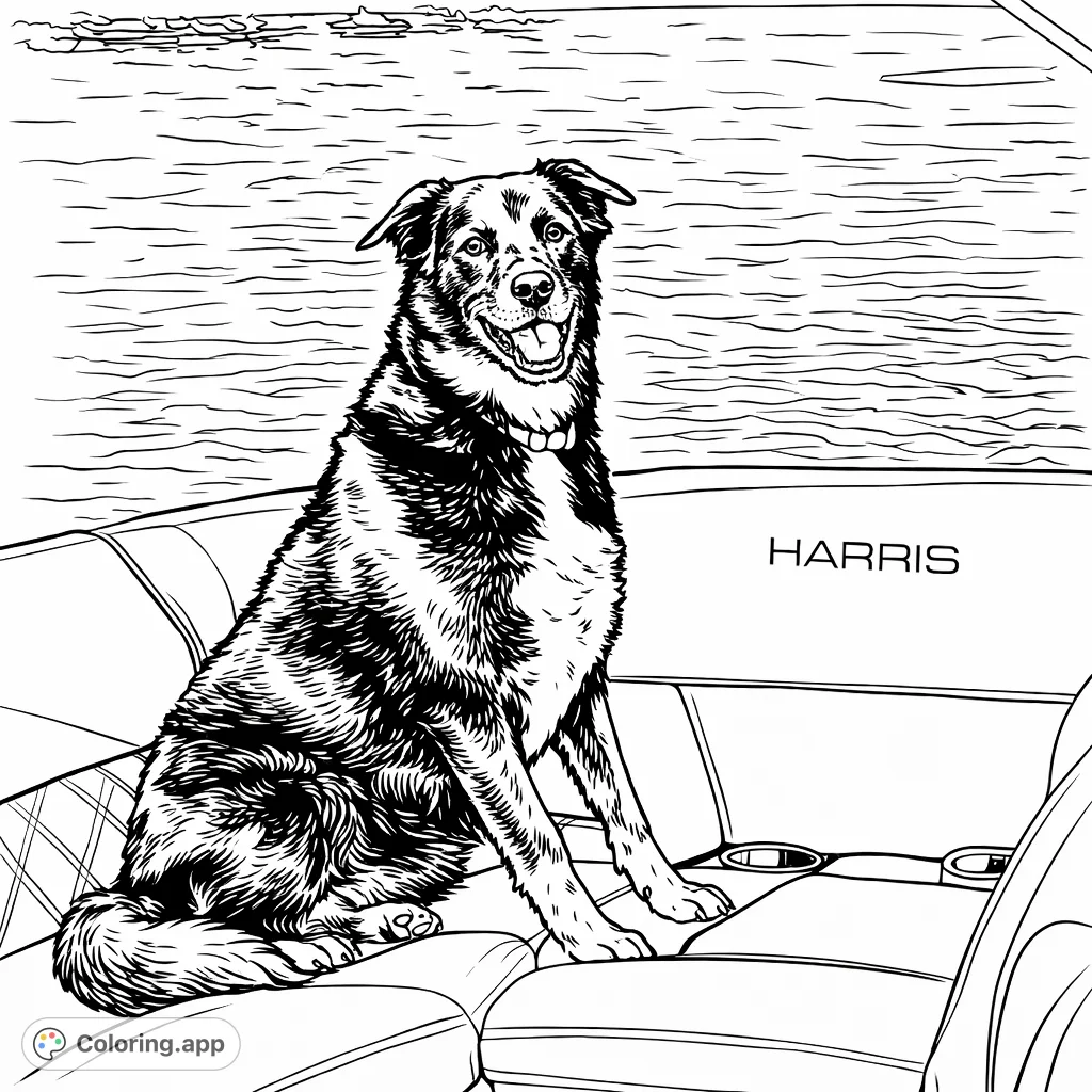 A charming dog enjoys a boat ride, capturing a moment of serene outdoor adventure. Perfect for pet lovers of all ages to personalize with creative hues.