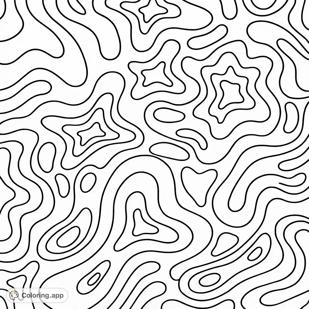 Dive into this dynamic abstract pattern featuring fluid, undulating lines and organic shapes. A captivating design for creative coloring.