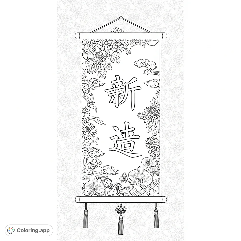 An elegant '东晓恩' calligraphy scroll, intricately embroidered with traditional Chinese flowers and auspicious clouds, set against a subtle floral background.