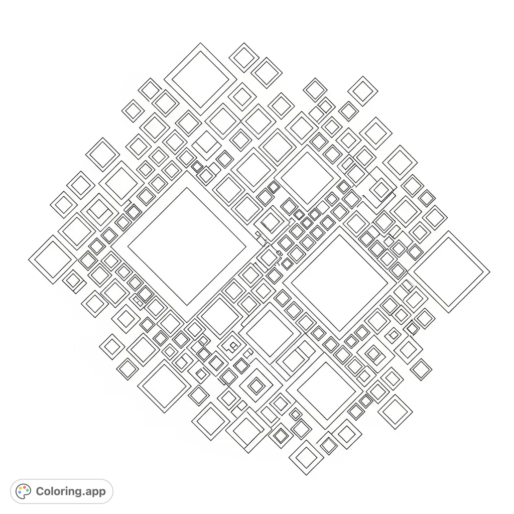 Dive into an intricate geometric shapes coloring page featuring a mesmerizing array of rhombuses. A free printable abstract pattern for creative expression and stress relief for adults.