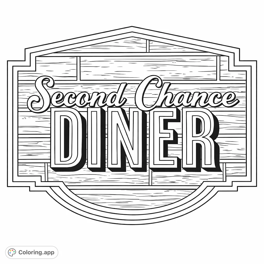 Step back in time with this retro diner sign featuring bold text and a distressed wood background within a stylish, layered frame. Perfect for a vintage aesthetic.