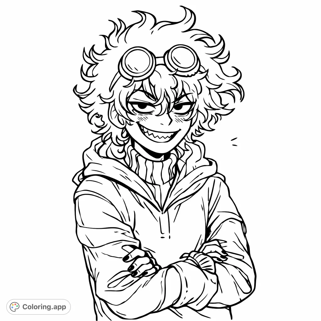Unleash your creativity on this mysterious character featuring wild hair, goggles on the forehead, and an unsettling wide smile, perfect for fans of expressive figures.