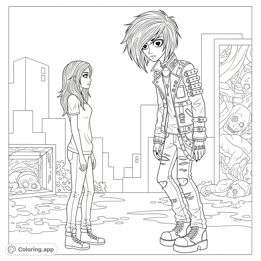An emo boy with heart-shaped eyes obsessively fixates on a girl in this dramatic character study. Explore intense emotions and intricate details.