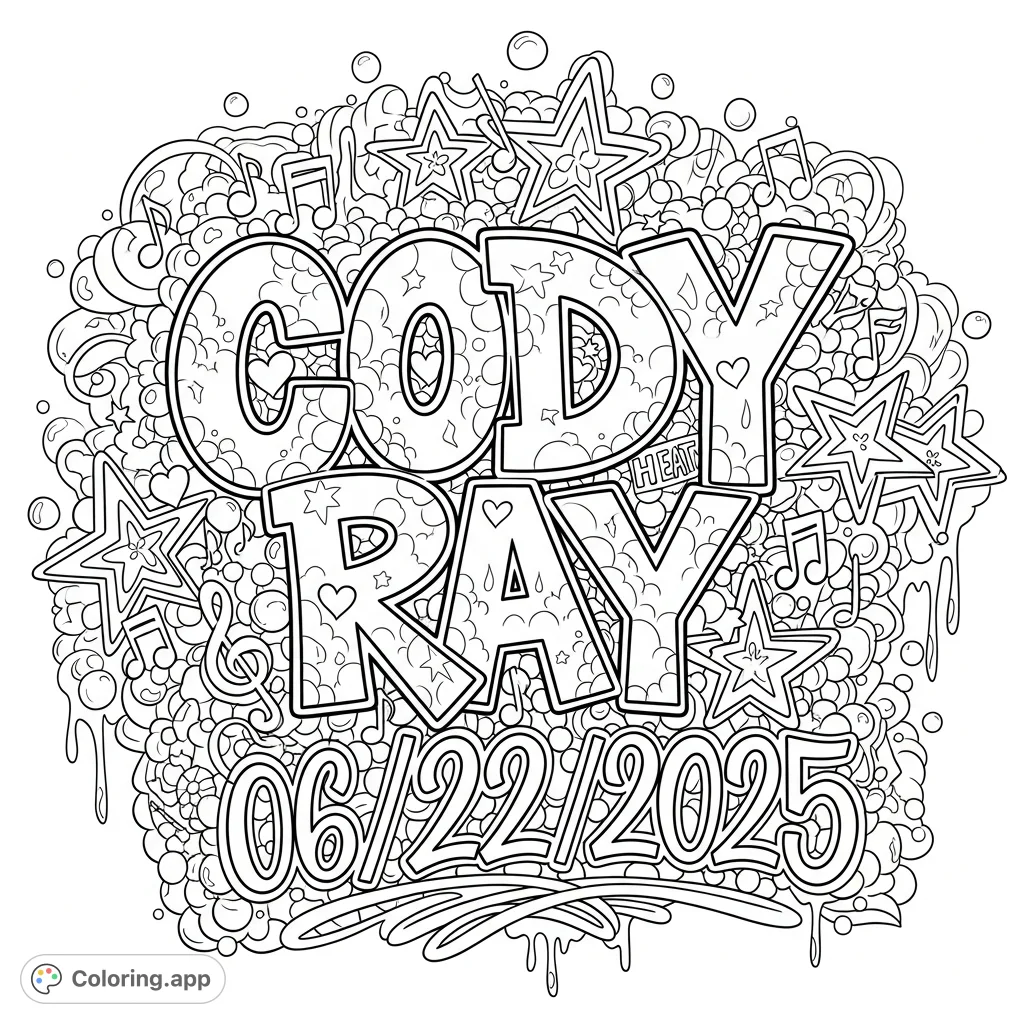 Unleash your creativity with this intricate graffiti-style artwork featuring 'Cody Ray' and '06/22/2025', rich with urban patterns and bold forms.