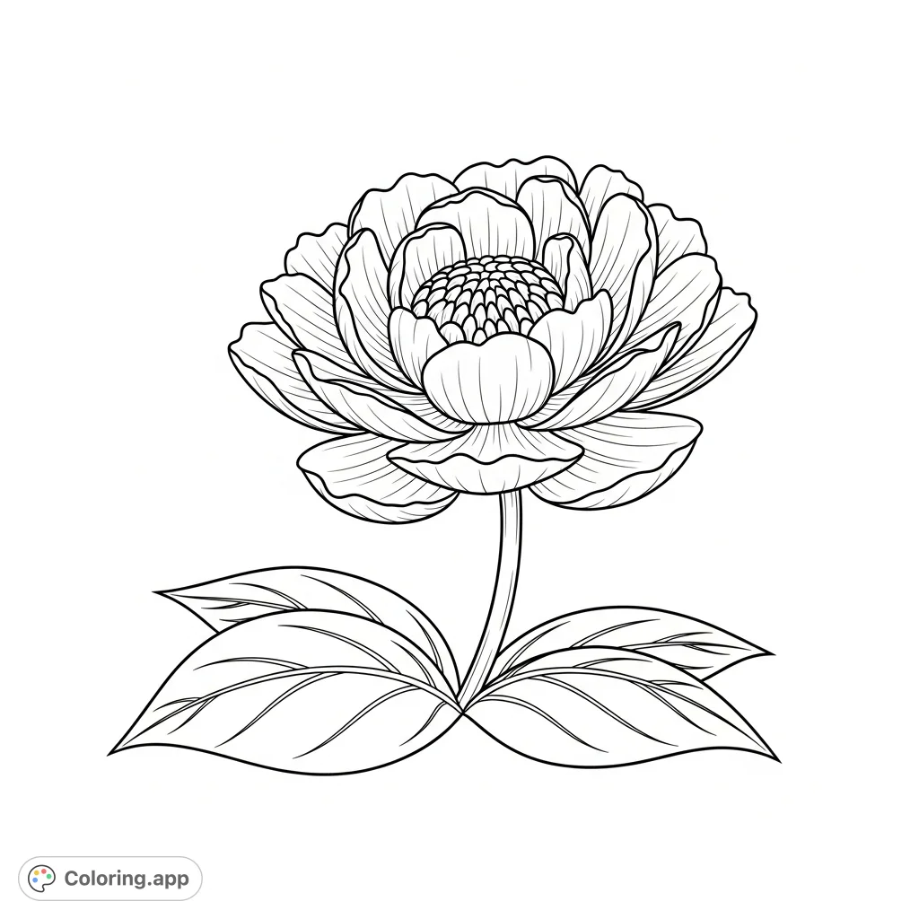 A delicate flower with intricate petals and graceful leaves, gently tucked. This charming bloom offers a serene nature coloring page, perfect for relaxation and creativity.
