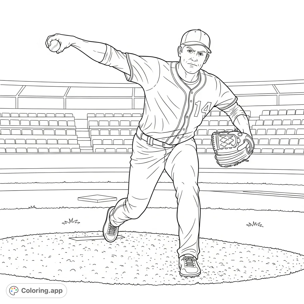Pitcher Colring Baseball Pitcher Mid-Throw - Coloring.app