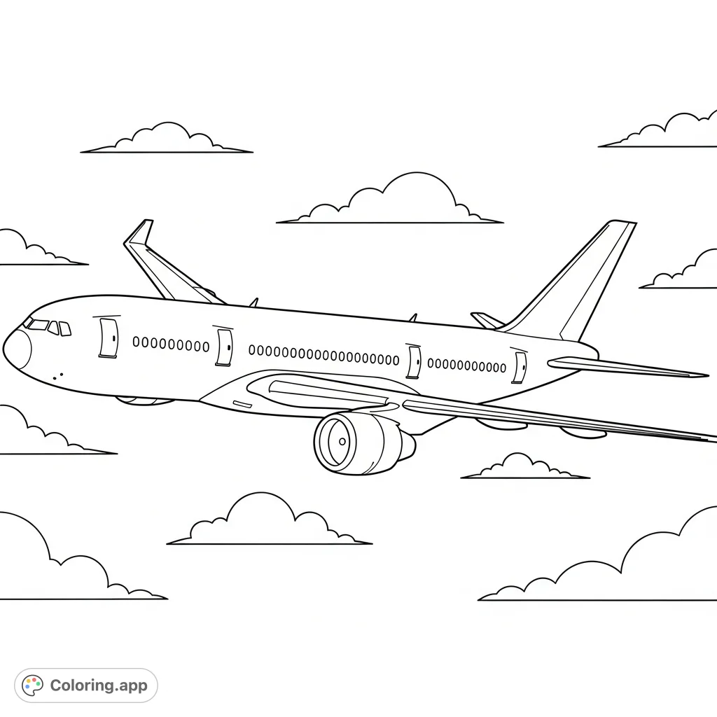 Soar through the skies with this detailed passenger jet coloring page. Perfect for aspiring pilots and travel enthusiasts of all ages.