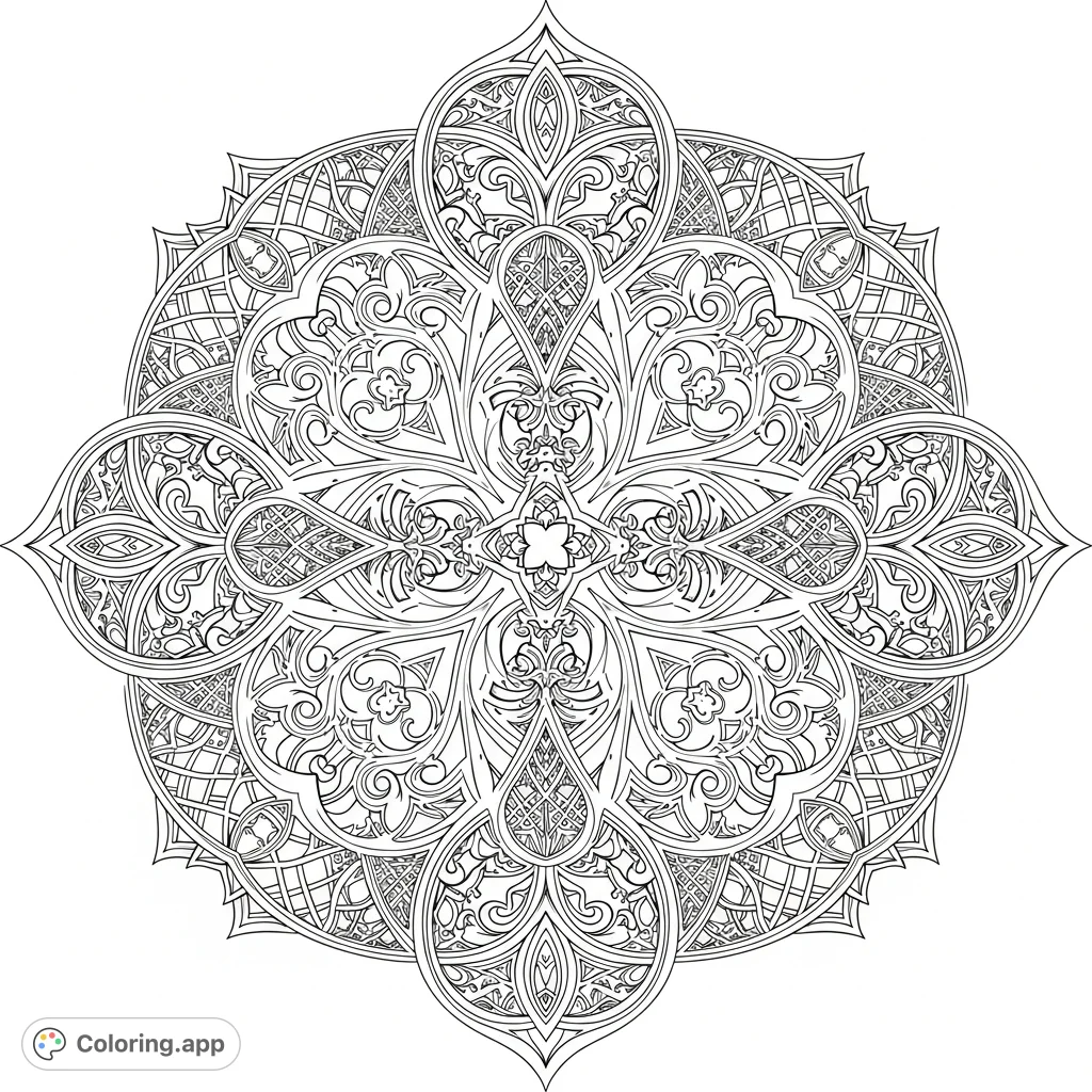 Discover a captivating Gothic vintage pattern coloring page, featuring intricate filigree, arabesques, and stylized motifs for a unique creative experience.