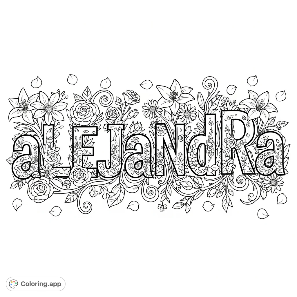 Alexandra Color In Floral Name aLEjaNdRa - Coloring.app