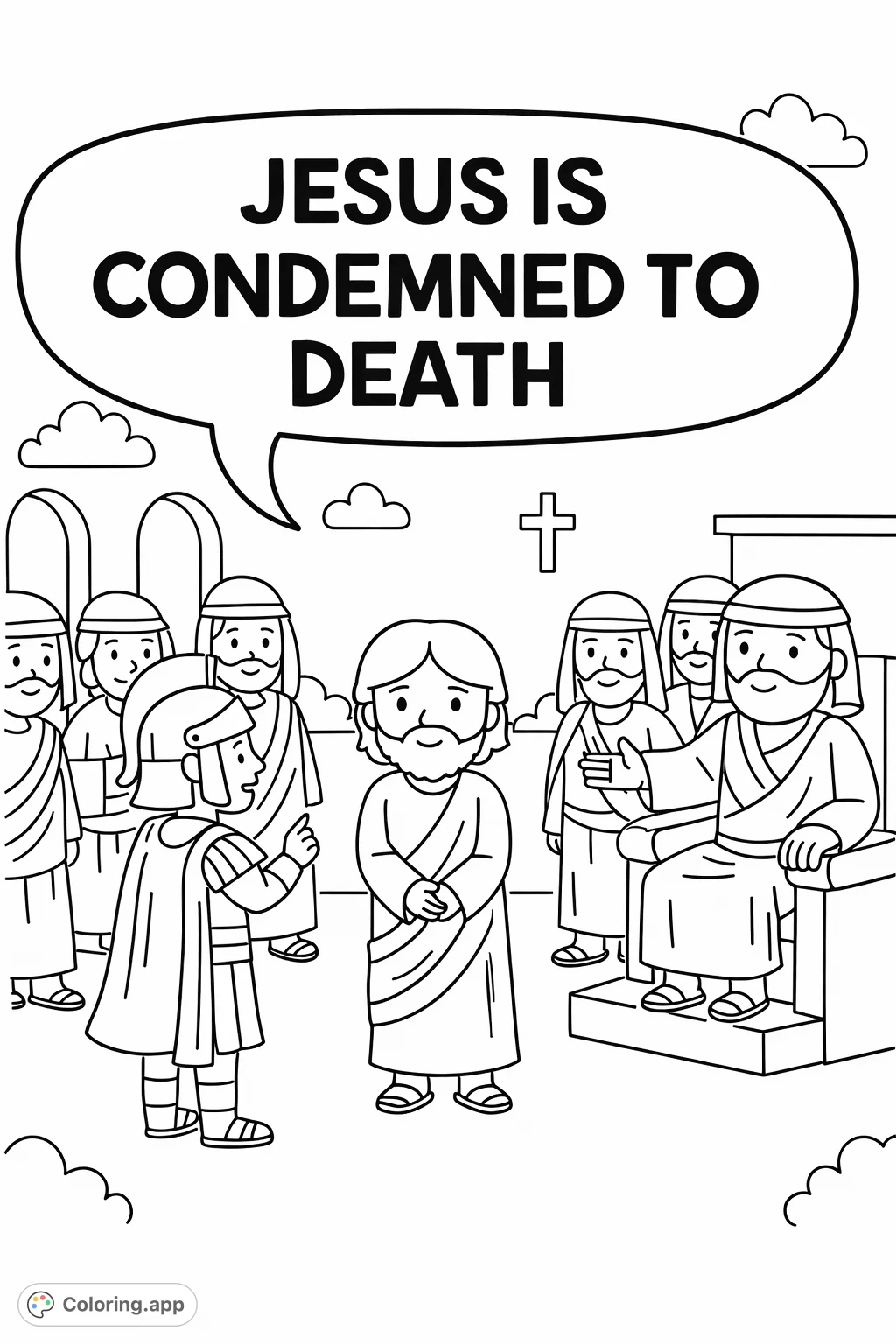 A simple historical coloring page depicting a pivotal moment from an ancient narrative, perfect for young learners and those exploring faith-based themes.