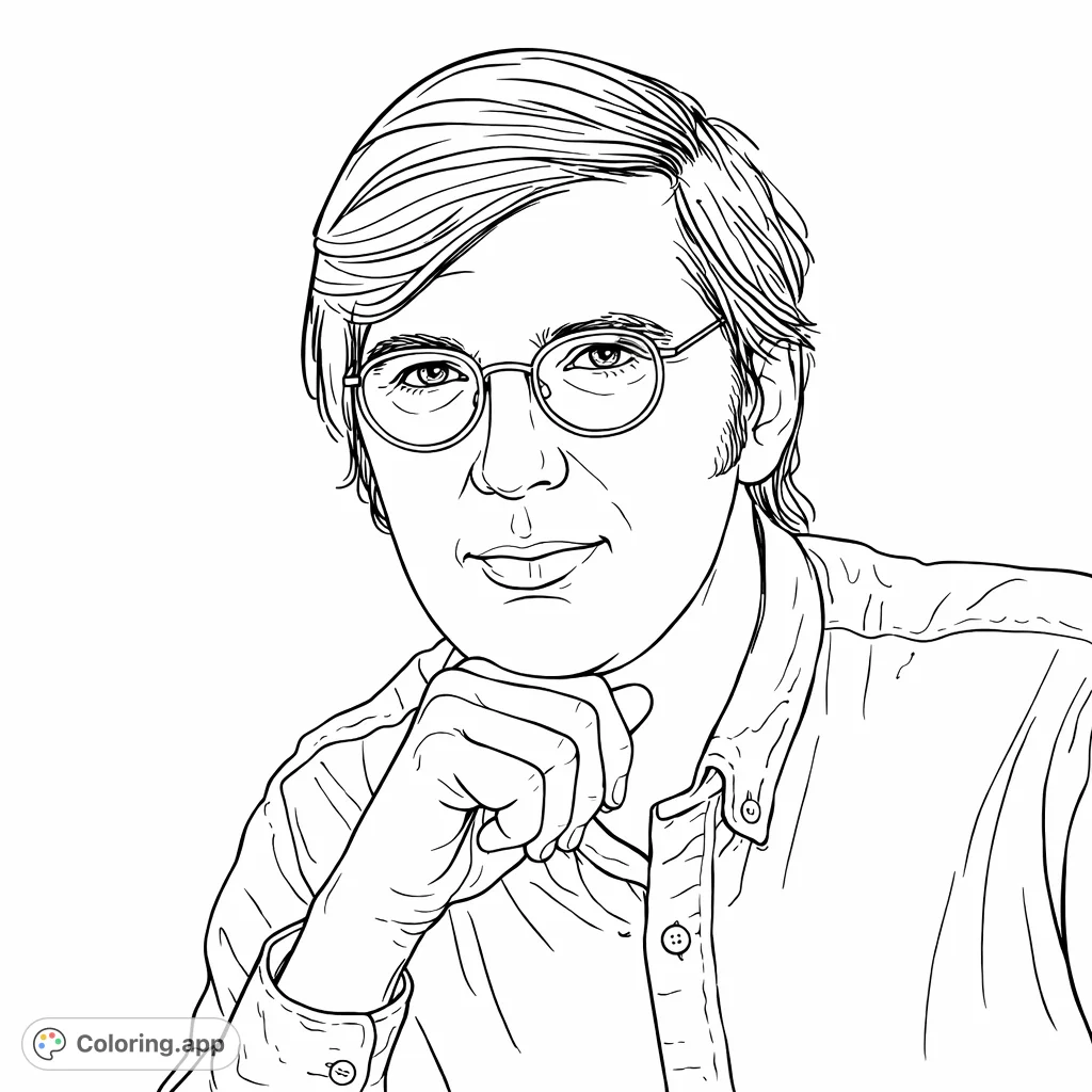 Capture a contemplative spirit with this portrait coloring page featuring an individual wearing spectacles in a classic button-down shirt.