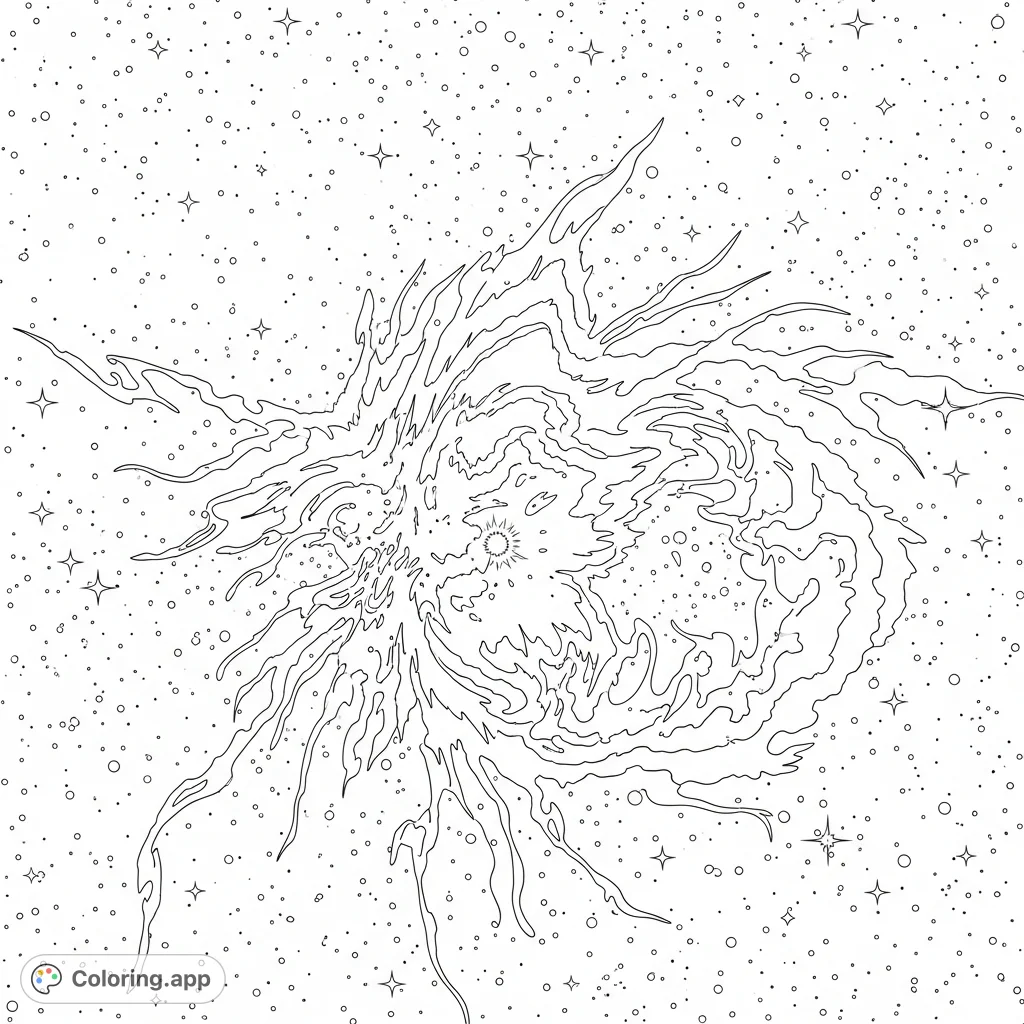 An awe-inspiring planetary nebula, featuring intricate gaseous formations and a brilliant central star, surrounded by countless celestial bodies for cosmic coloring.