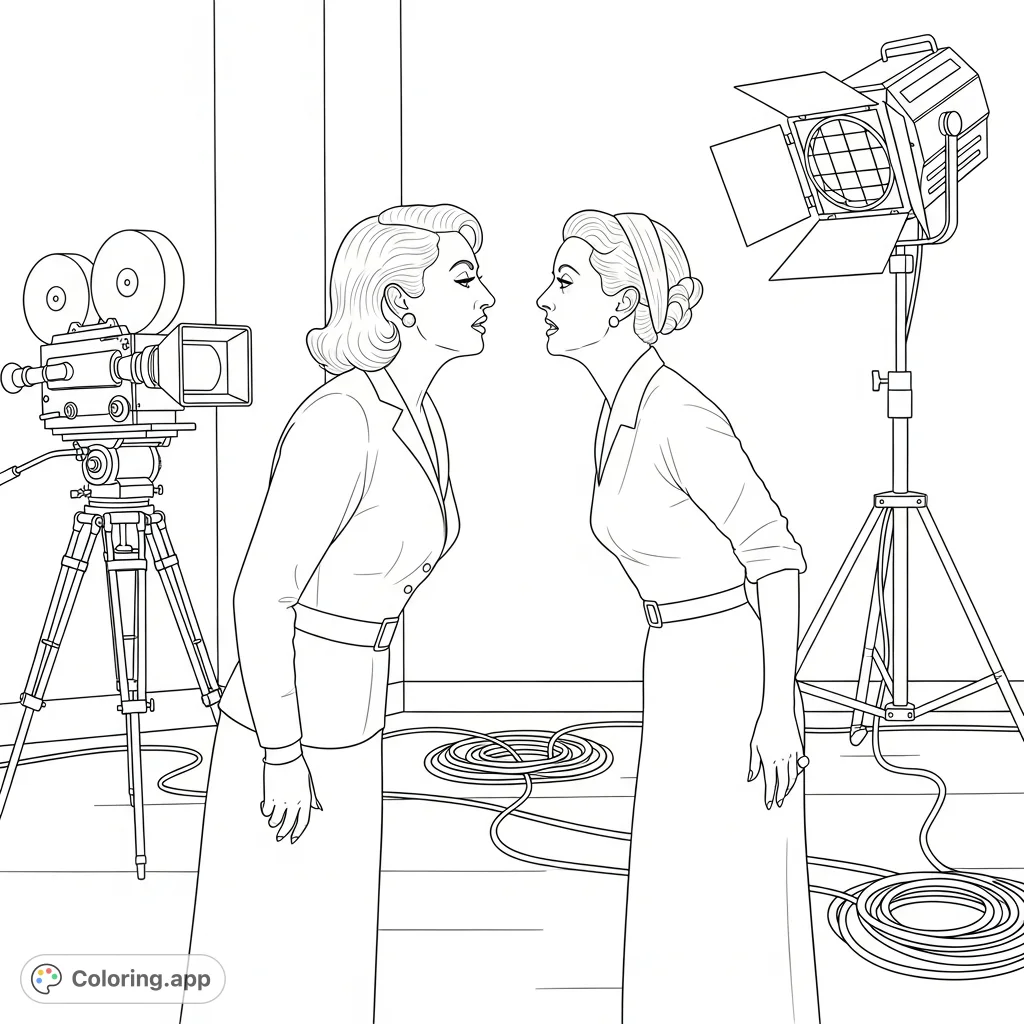 Capture the intense rivalry of Joan Crawford and Bette Davis in a dramatic behind-the-scenes moment from 'Whatever Happened t...