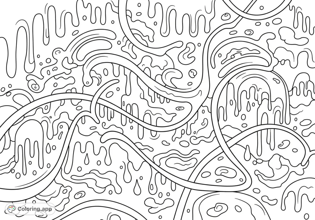 Explore a dynamic Jackson Pollock inspired abstract expressionism coloring page featuring spontaneous paint drips and energetic splatters, perfect for joyful creativity.