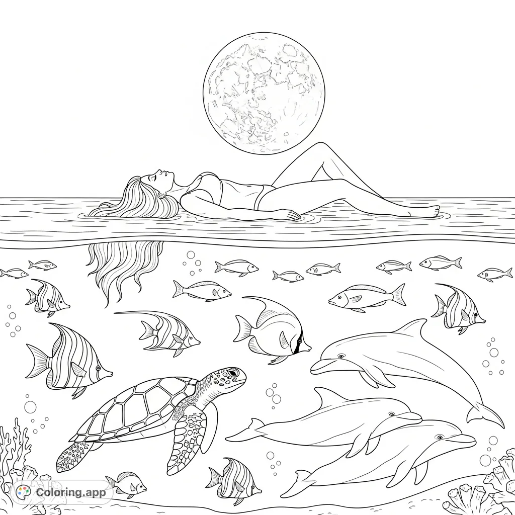 Moonlit Sea Serenity - Coloring.app