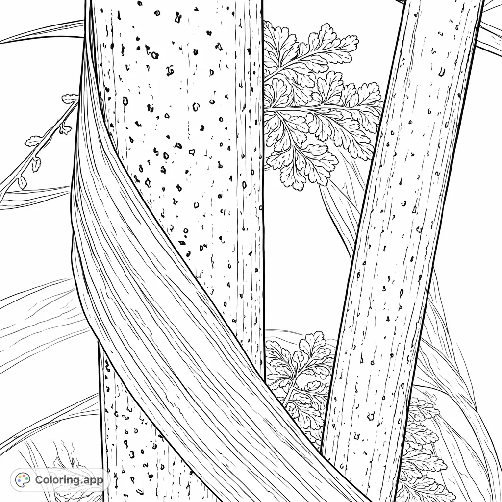 Immerse yourself in nature with this detailed tropical stem and leaf coloring page. Perfect for exploring textures and botanical forms with realistic proportions.
