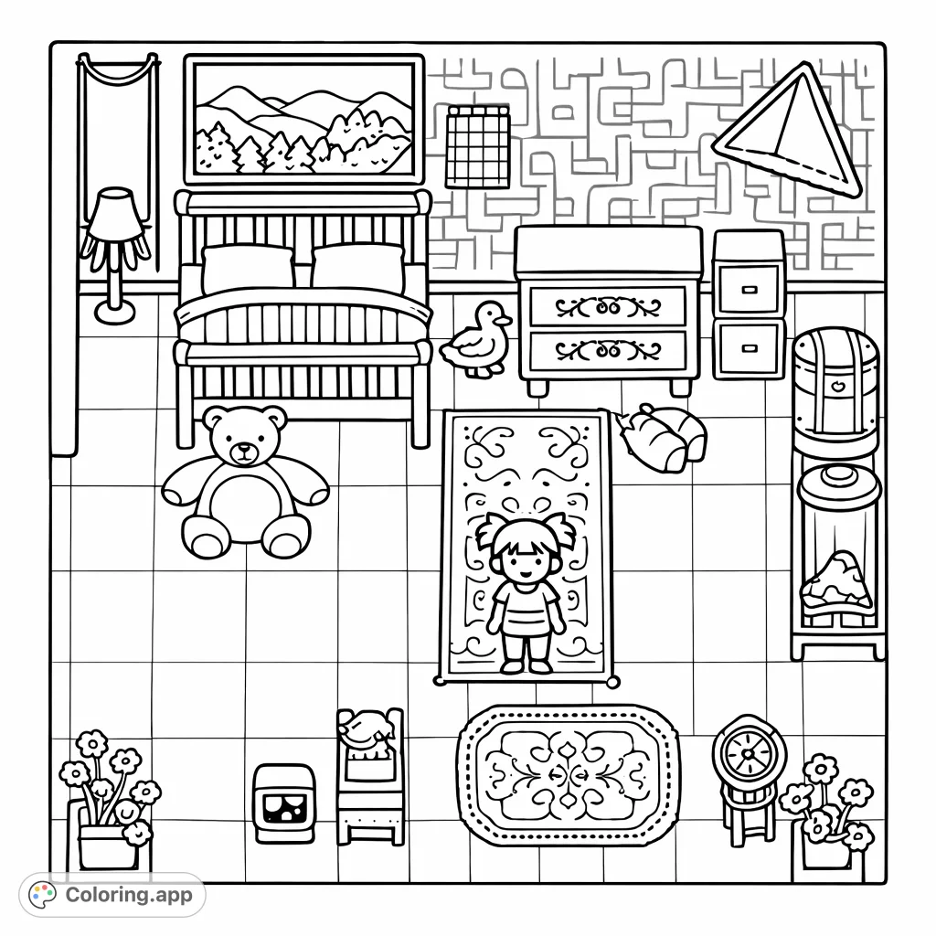 Explore a cozy, pixel-art inspired room with a charming character, various furniture, and unique decorations. Perfect for fans of detailed indoor scenes.