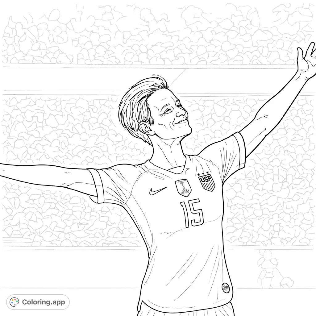Celebrate victory with this powerful soccer champion. A dynamic pose on the field, perfect for sports fans to color with personalized flair.