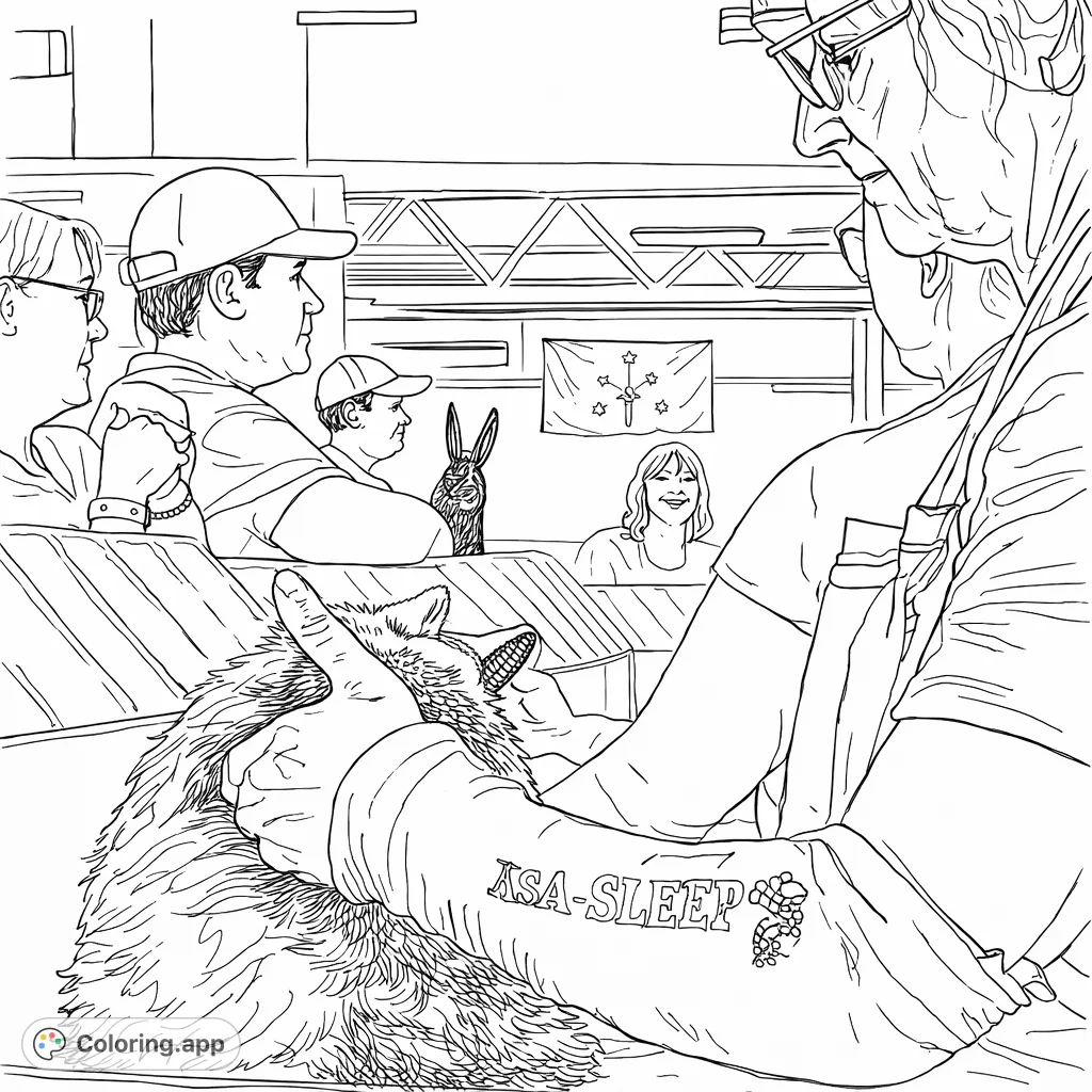 Experience the tender care of rabbit grooming. This detailed coloring page features a person's hands gently working with a fluffy rabbit, perfect for animal lovers.