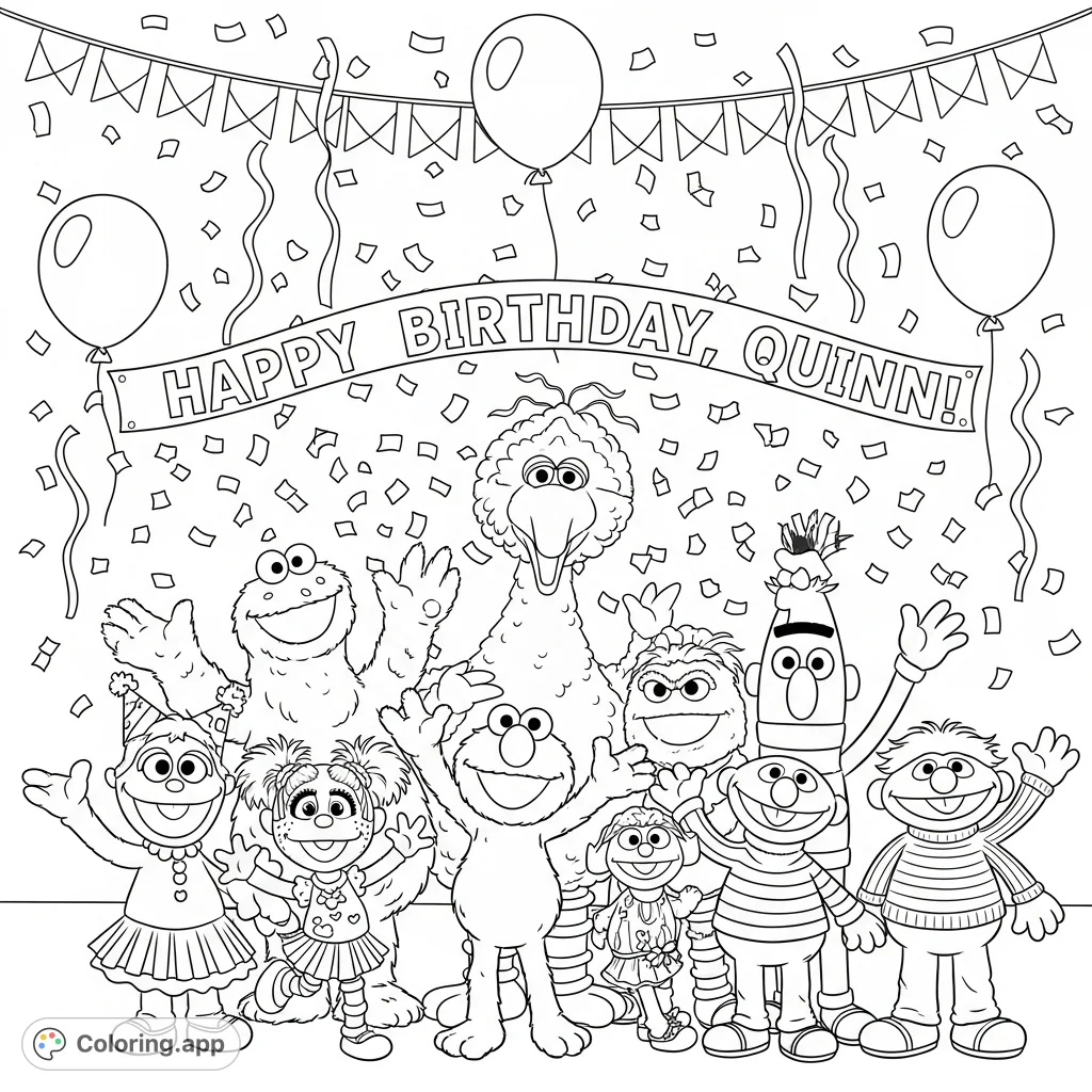 ' banner, balloons, and confetti.