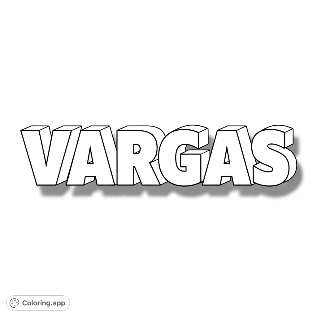 Personalize the name 'Vargas' with this engaging block letters coloring page. Large, distinct letters offer a fun and easy coloring experience for all ages.