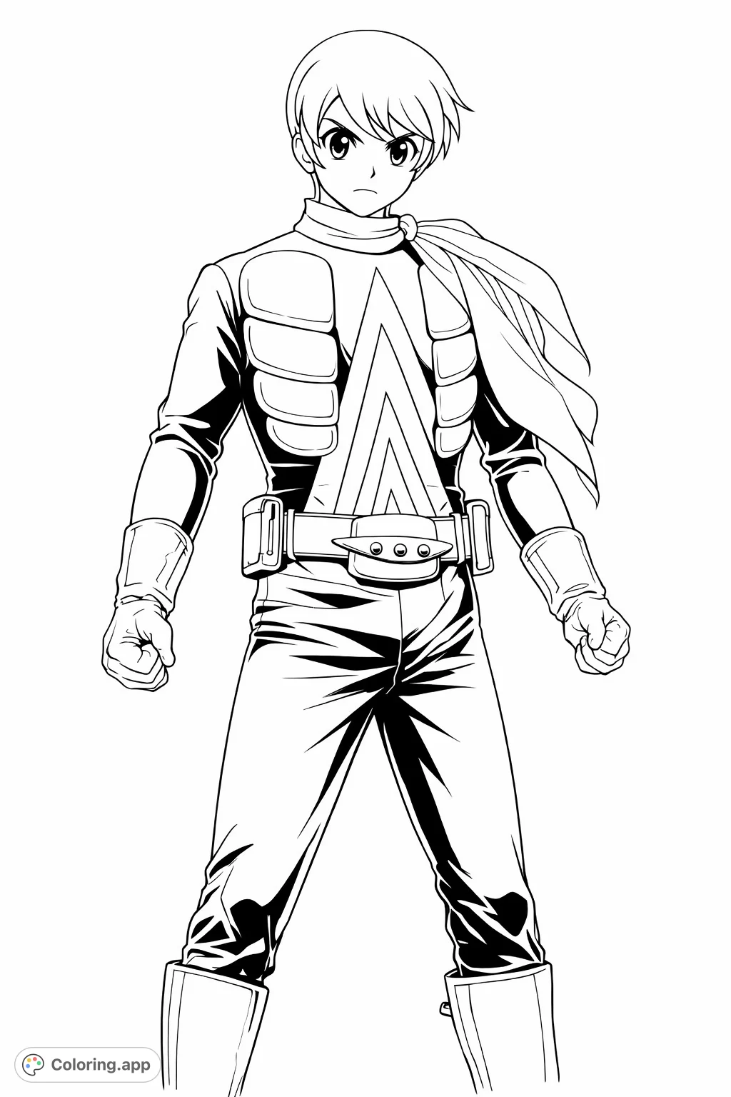 Unleash your creativity with this anime-inspired power suit hero coloring page! Featuring a dynamic pose and detailed suit, perfect for fans of action and sci-fi.