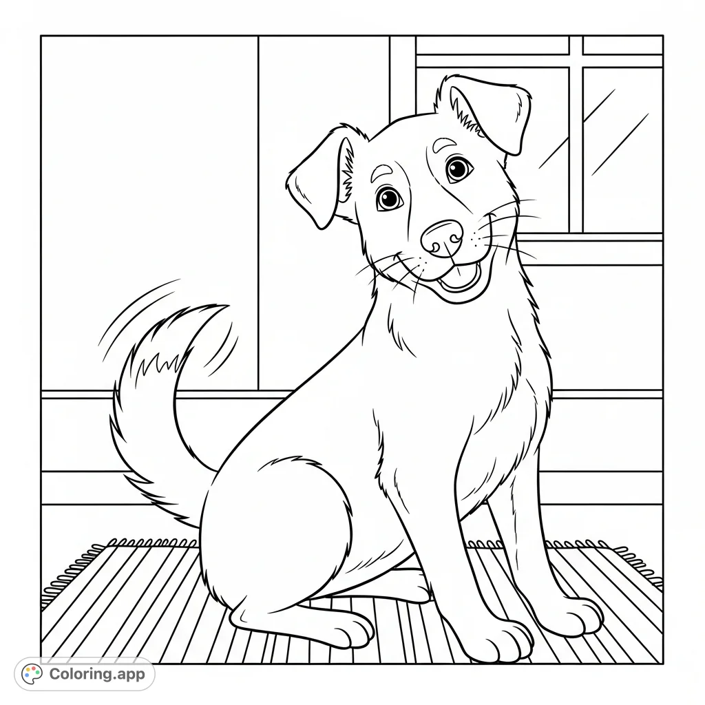 A playful dog with a wagging tail sits happily, inviting colorists to bring its joyous energy to life in this delightful dog coloring page. Perfect for kids.
