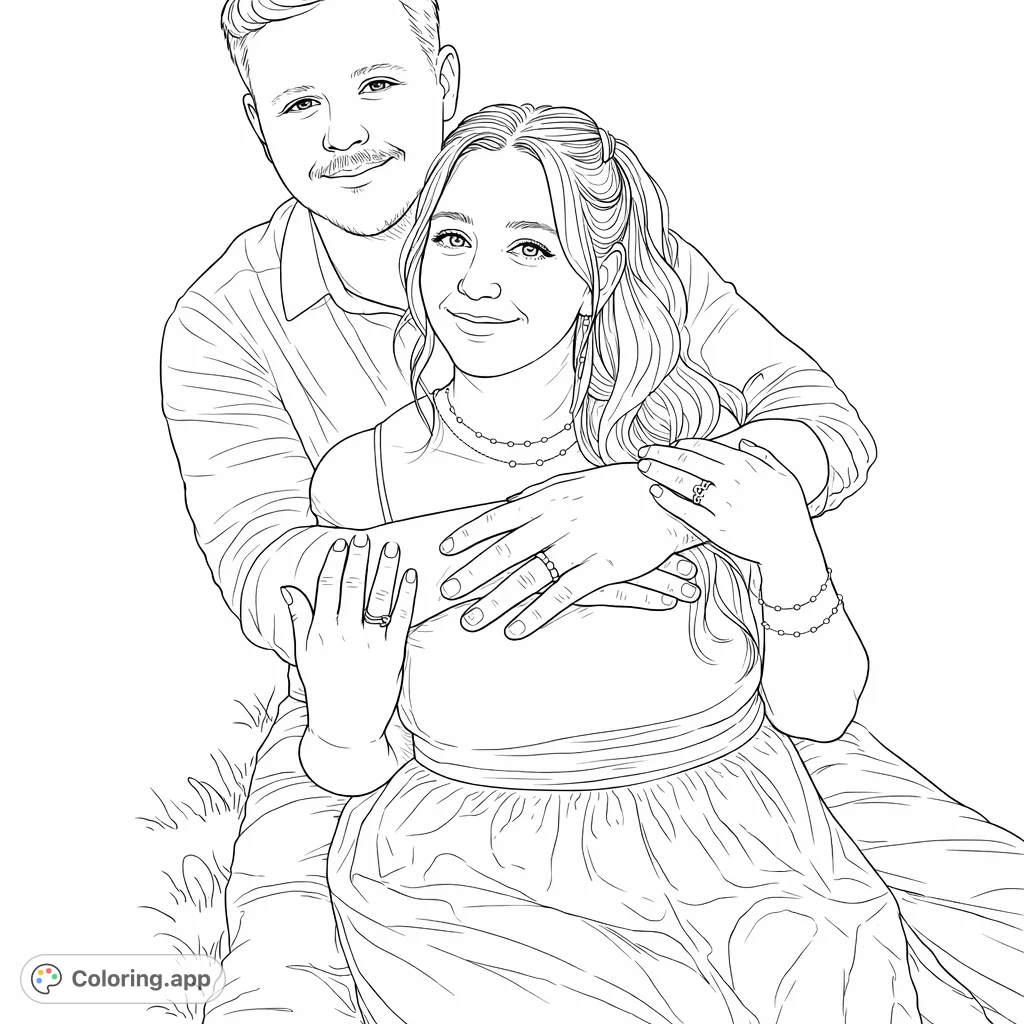 A heartwarming portrait of a couple embracing while seated outdoors, perfect for celebrating love and connection.