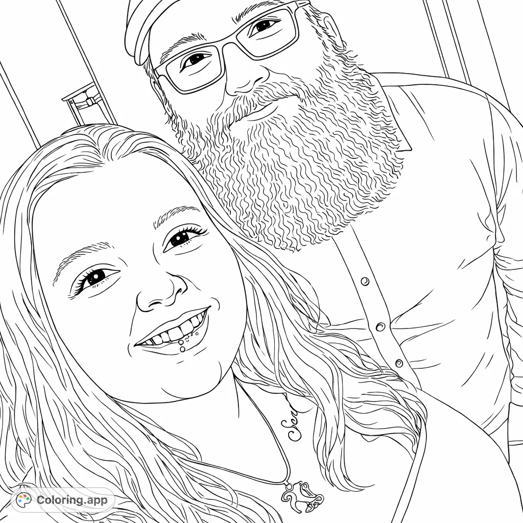 A joyful couple smiles in a close-up portrait, offering a personal and engaging coloring page for enthusiasts to bring to life with personalized shades.