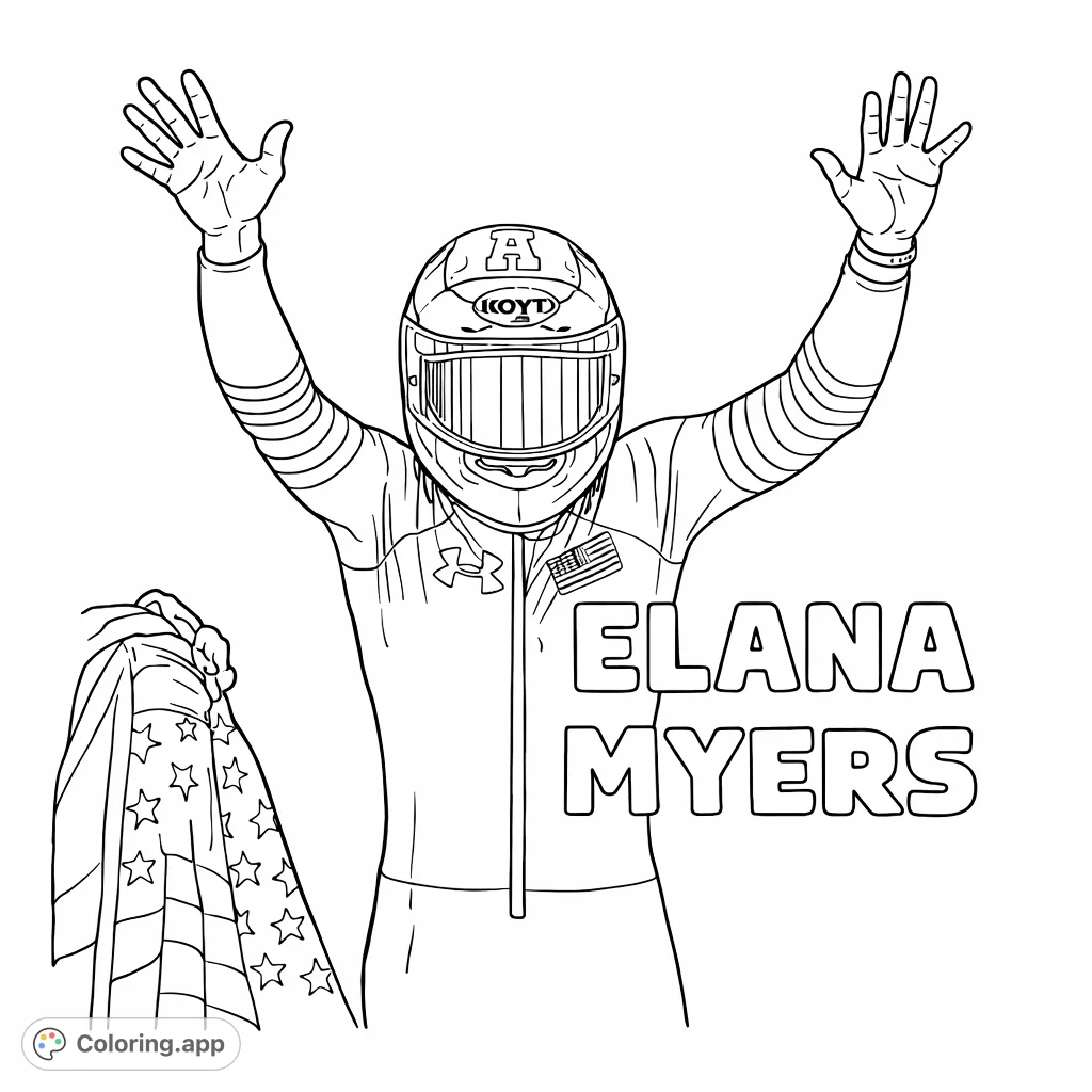 Celebrate triumph with this bobsled athlete coloring page! A victorious figure in full gear, arms raised, captures the essence of sports achievement.