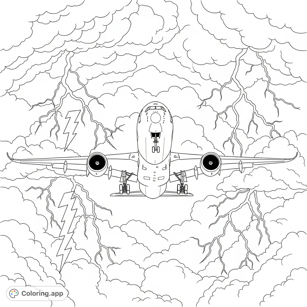 Depicts a China Eastern A350 XWB airplane with landing gear extended amid a powerful stormy sky, illuminated by dramatic thunderbolts.