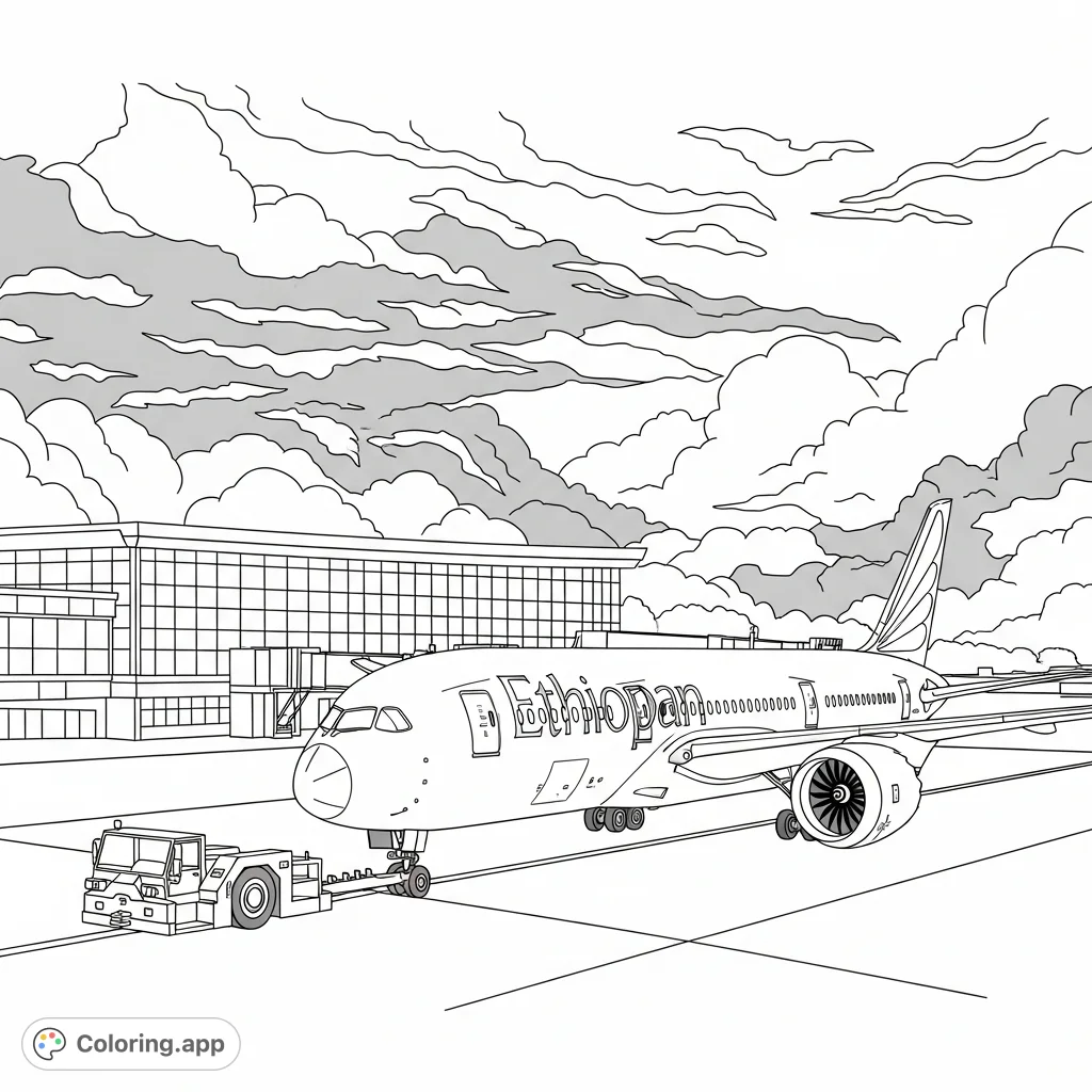 Coloring Pages Terminal Dreamliner Pushback at Terminal - Coloring.app
