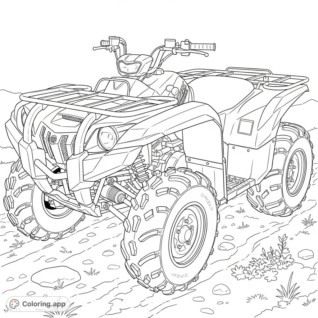 Unleash your creativity with this detailed Yamaha Grizzly four-wheeler coloring page. Perfect for vehicle enthusiasts and off-road adventurers!