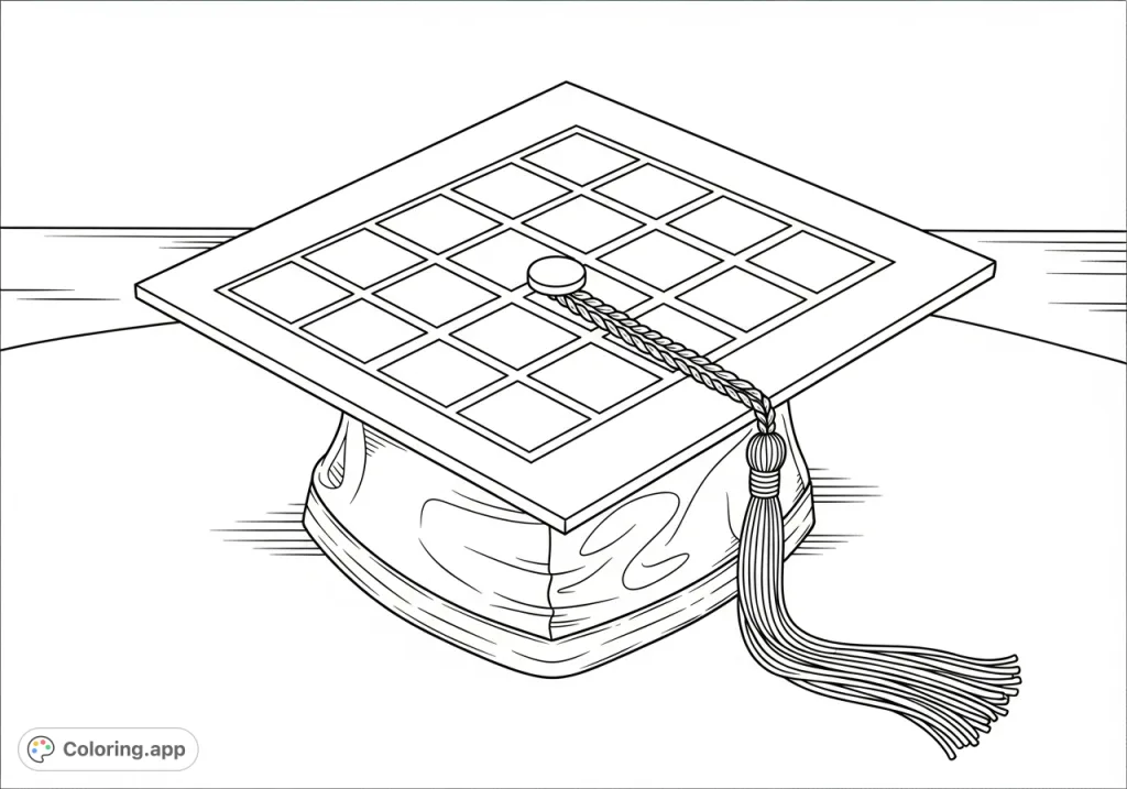 Track your academic journey with this unique graduation cap coloring page! Each of the 43 boxes represents a course towards your degree.