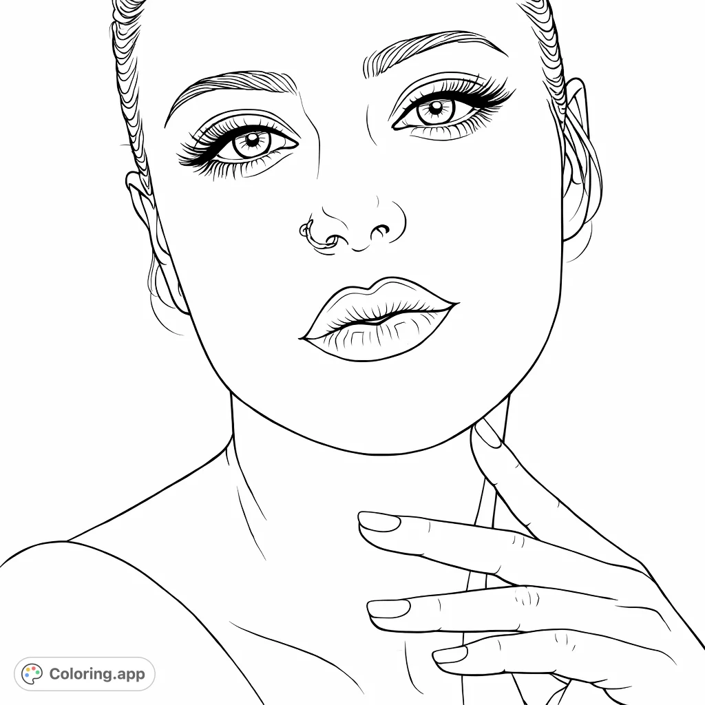 Line Colouring Portrait Captivating Gaze Portrait - Coloring.app