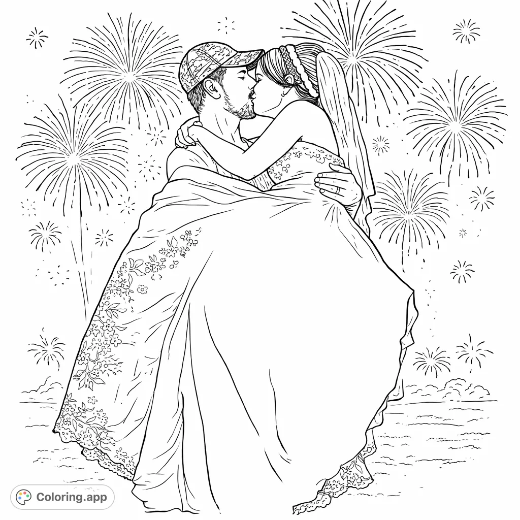 A romantic bridal couple shares a tender kiss, captured in a heartwarming embrace with a vintage aesthetic. Perfect for celebrating love and special moments.