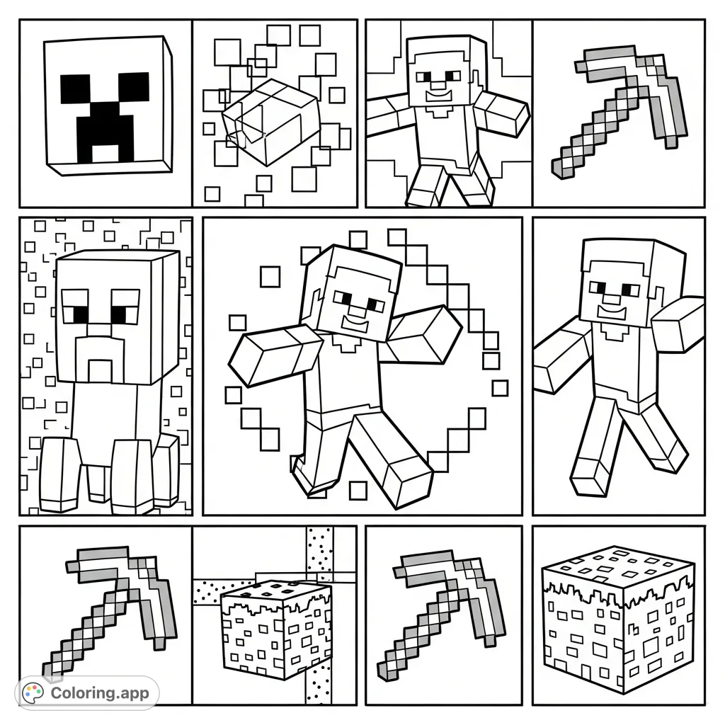 Minecraft Grid Pdf Coloring Minecraft Pop Art Grid - Coloring.app