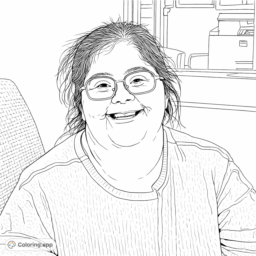 Capture the warmth of a smiling person wearing distinctive round glasses in this delightful coloring page. Perfect for celebrating individuality and joy.