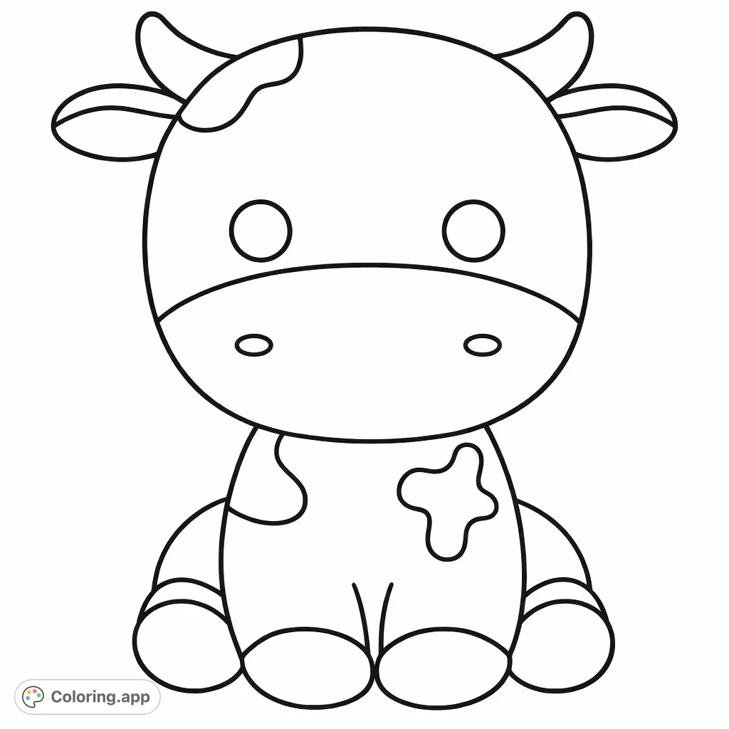A delightful cartoon calf sits patiently, ready for your creative touch. Its simple design with fun spots offers an easy and enjoyable coloring experience for all ages.
