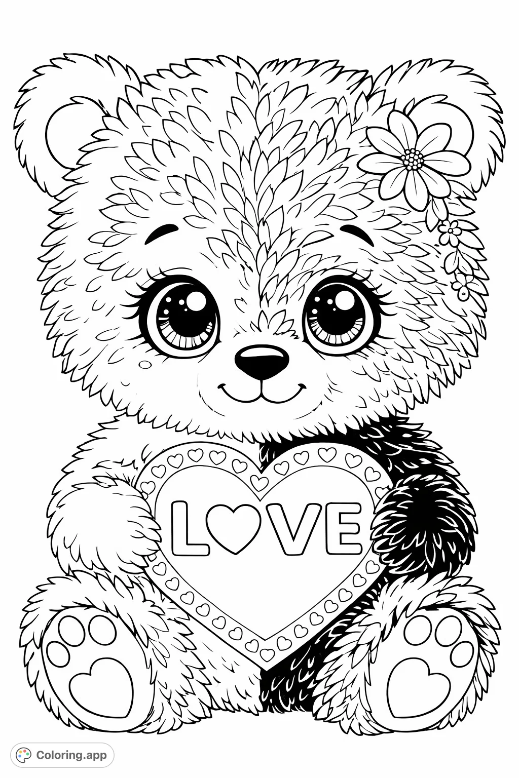 Split Bear with Love Heart - Coloring.app