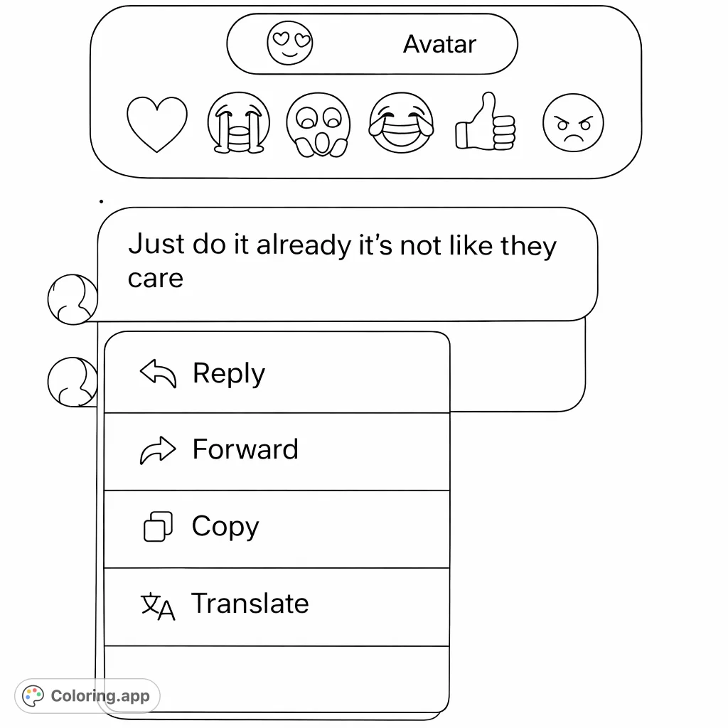 Explore a contemporary digital messaging interface featuring emojis, text bubbles, and an interactive menu. A fun, modern design to personalize with your creativity.