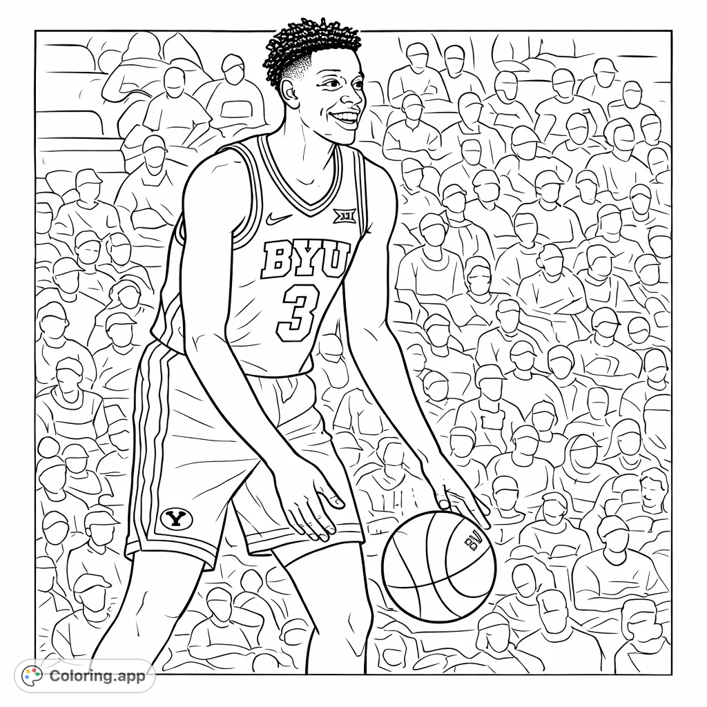 Capture the dynamic energy of a basketball player in action, mid-dribble, with a detailed uniform and stadium crowd. Perfect for sports enthusiasts.