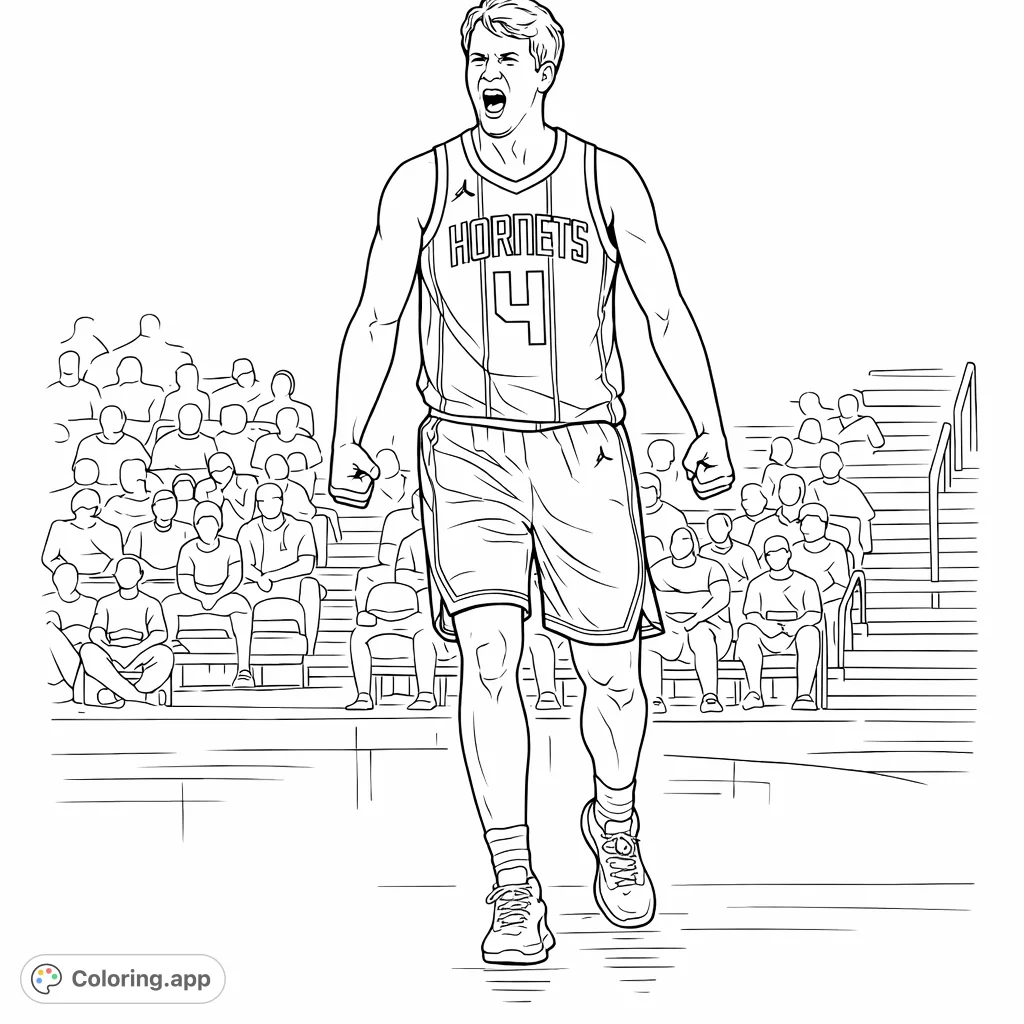 Capture the excitement of a basketball game! This dynamic coloring page features an intense player on the court, ready to inspire your creative spirit.
