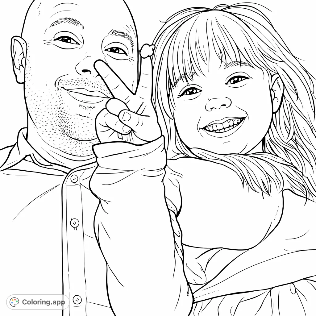 A heartwarming scene of a father and child sharing a joyful moment, captured in a close-up portrait, perfect for a personalized coloring experience.